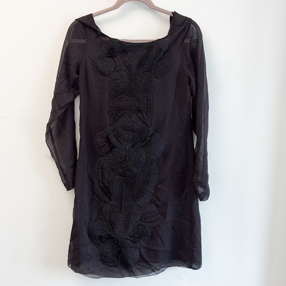 Tony Cohen Black Sheer Floral Dress
